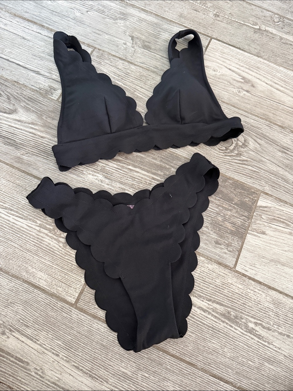 Black 2pc Victoria's Secret Black Scalloped Bikini Set top M bottom S